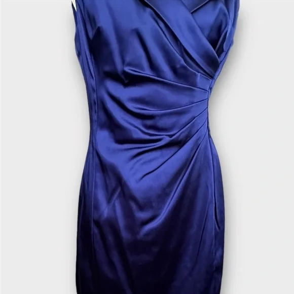 Tahari Women's Dress Tahari ASL Blue Satin Sleeveless Ruched Sheath Size 6P NWT - Picture 3 of 7